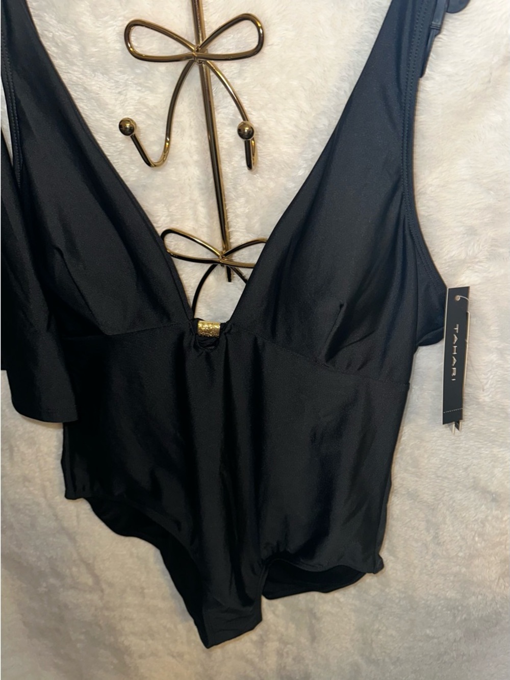 Tahari Black One-Piece Swimsuit with Matching Cover Up Skirt - Picture 4 of 5